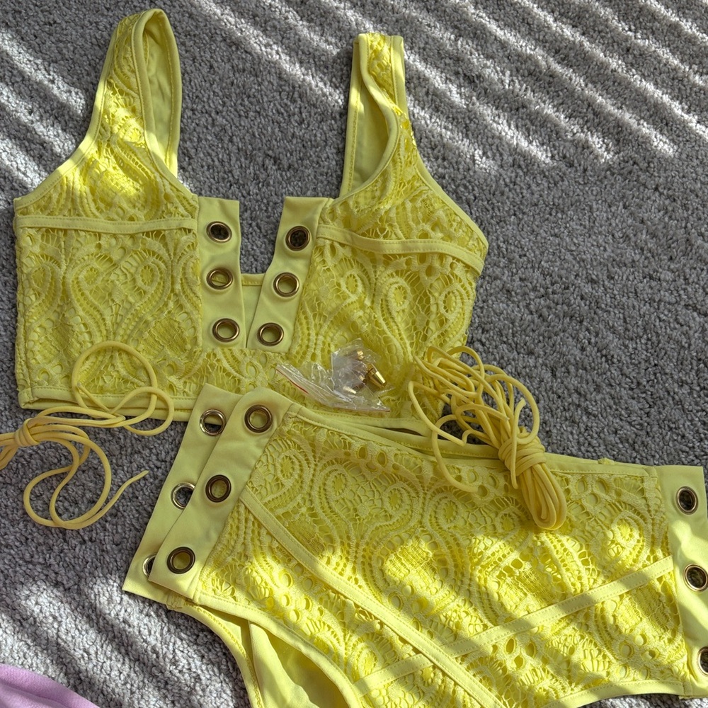 Yellow Lace Women swim Set
